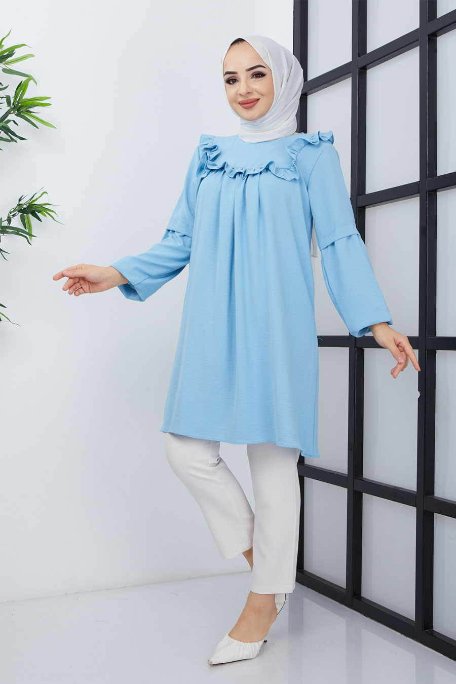 Fırfır Detaylı Tunik - Bebe Mavisi
