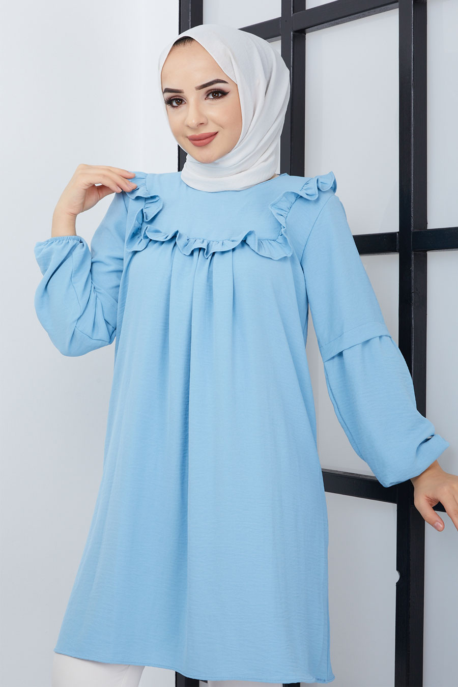 Fırfır Detaylı Tunik - Bebe Mavisi