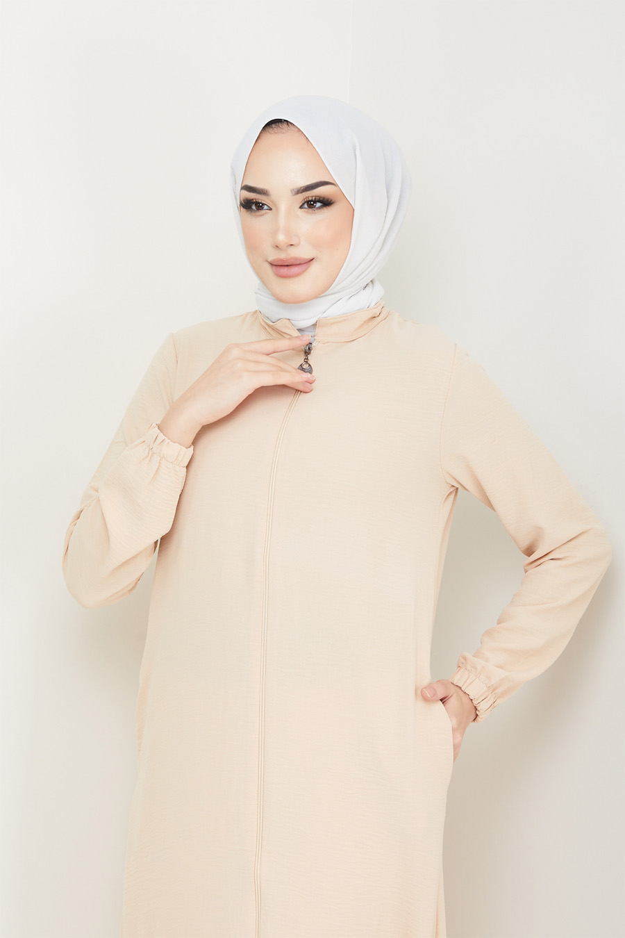 Düğme Detaylı Ferace - Bej