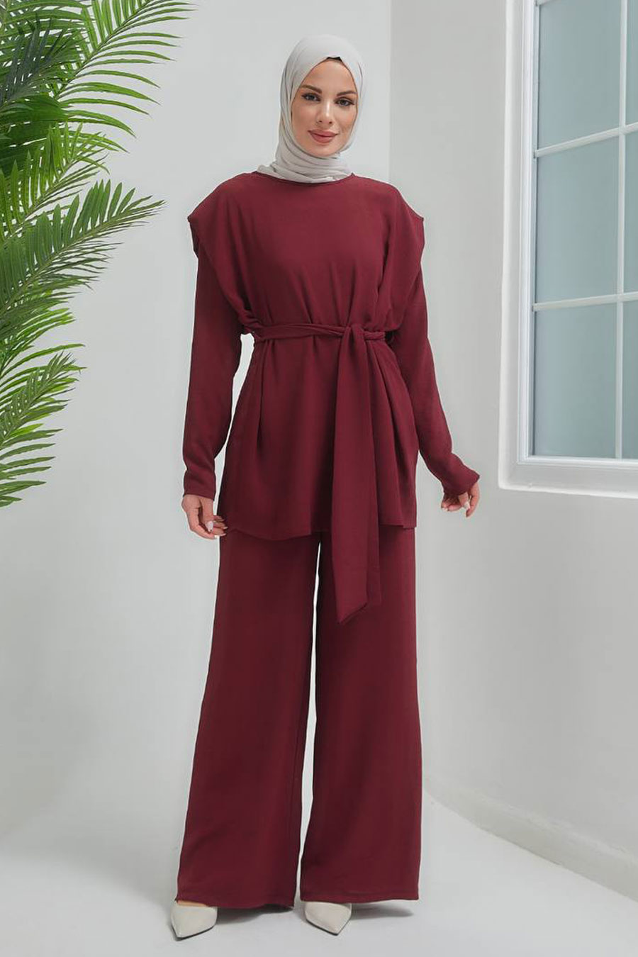 Pantolonlu Tesettür Takım -Bordo