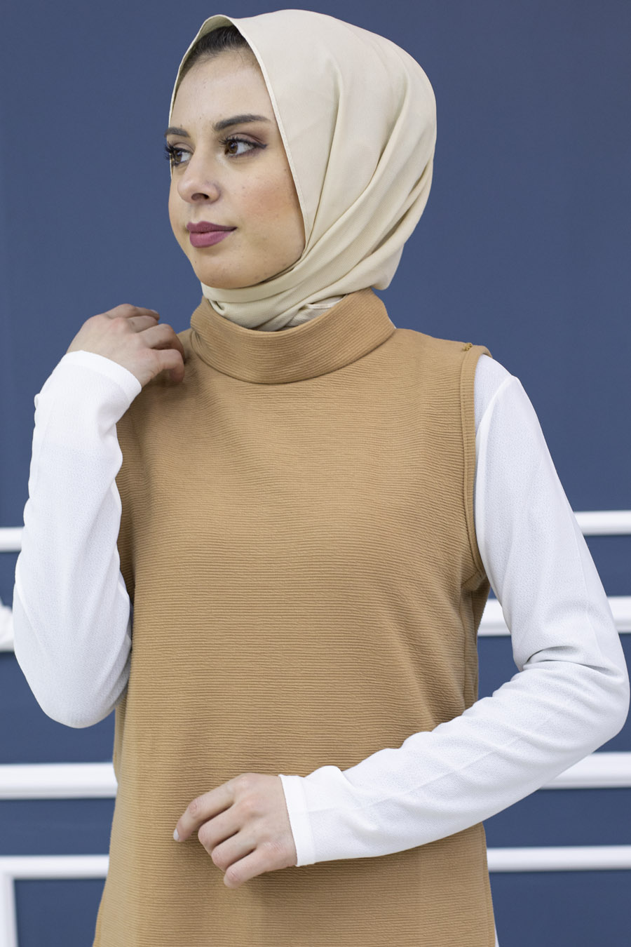 Üçlü Tesettür Takım - Krem