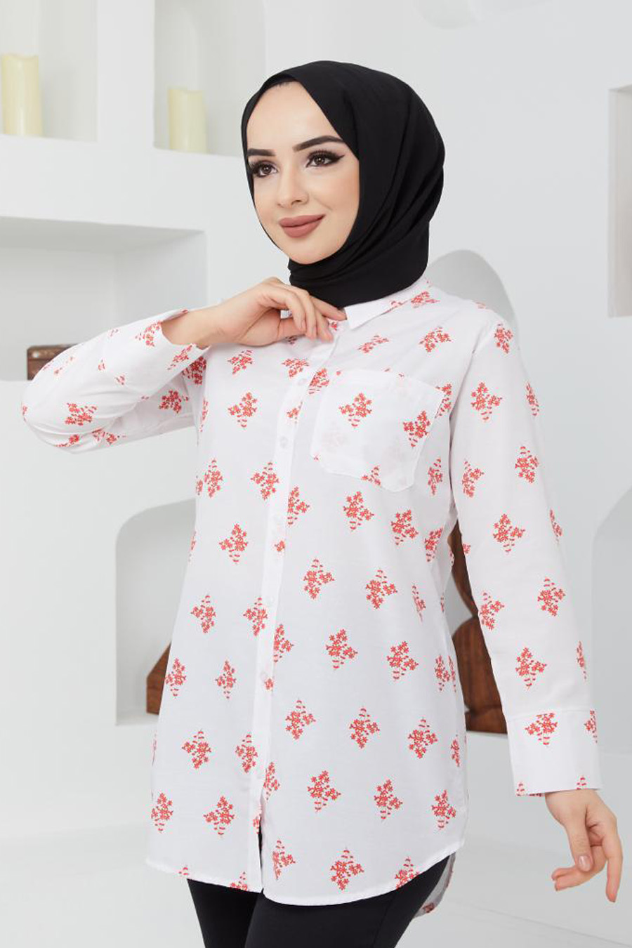 Desenli Tunik - Mercan