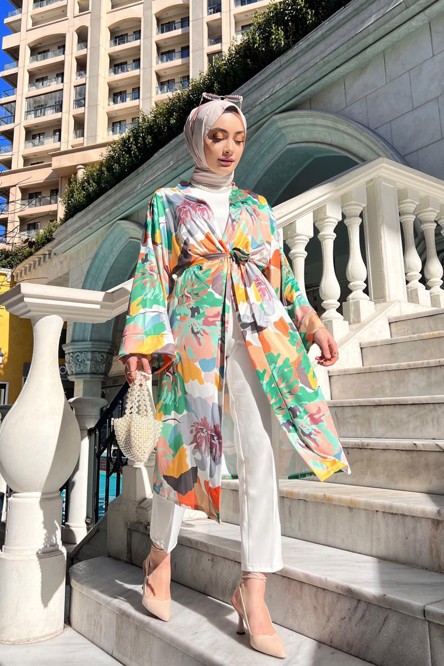 Çiçek Desenli Kimono - Yeşil