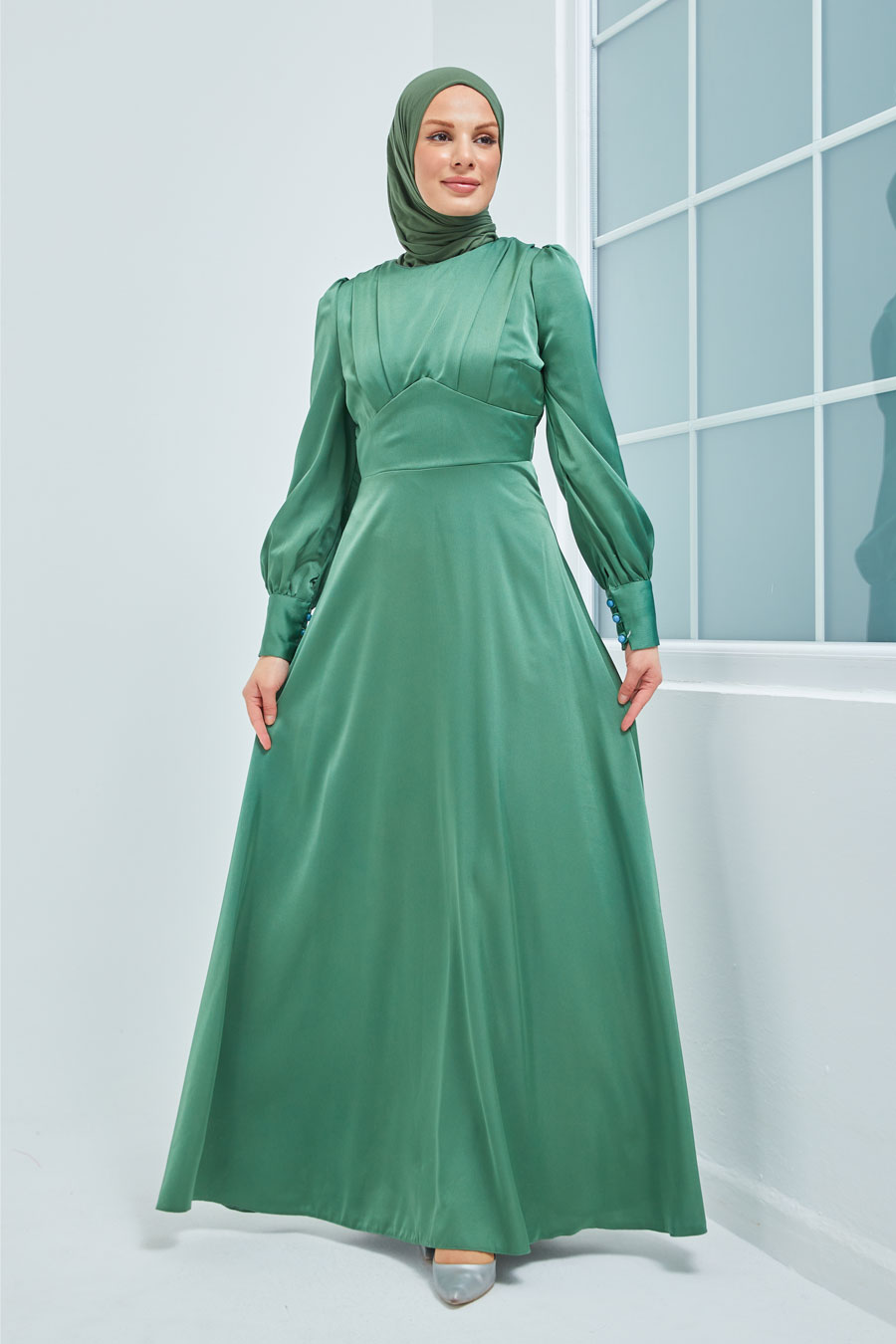 Tesettür Abiye Elbise - Çağla Yeşili