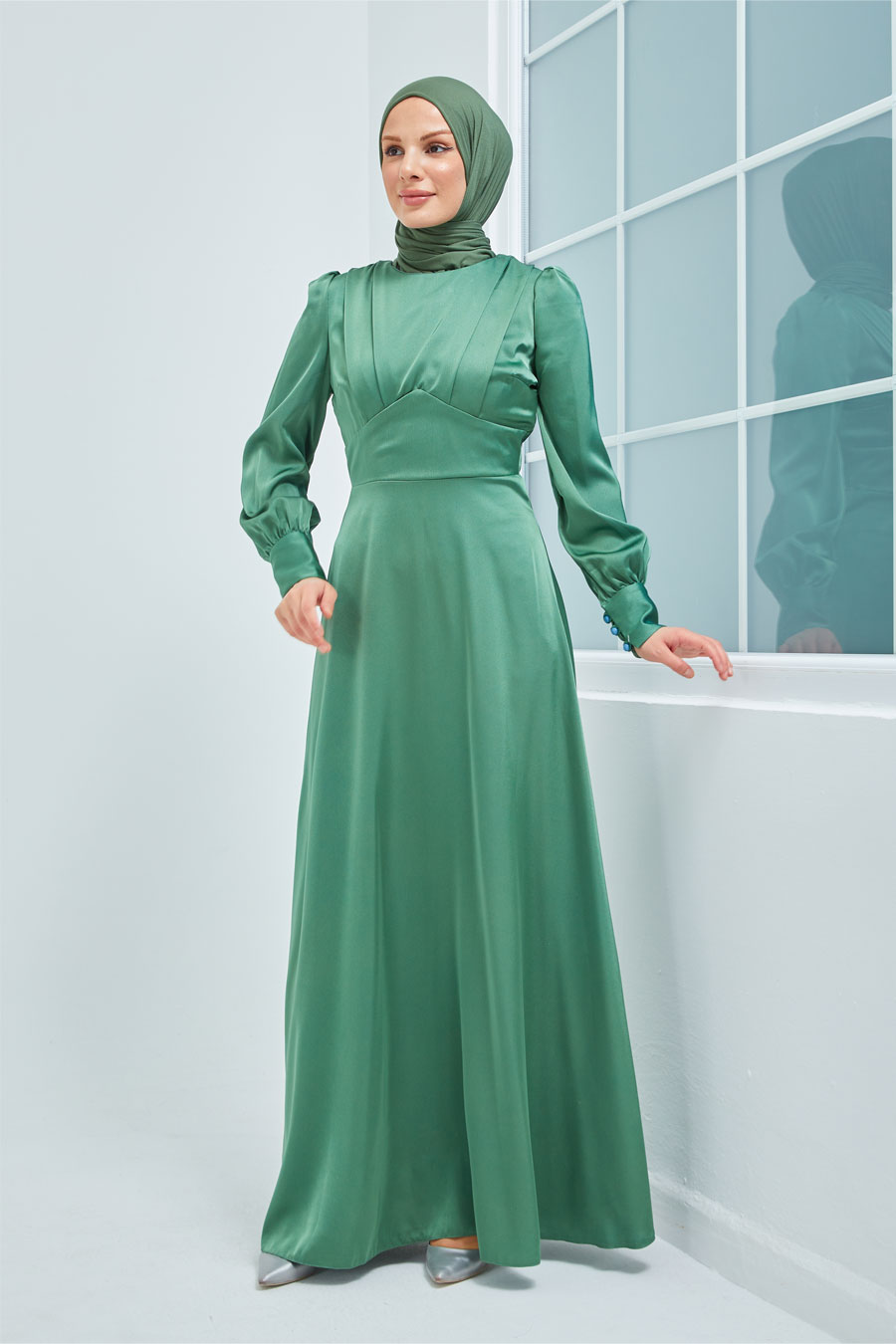 Tesettür Abiye Elbise - Çağla Yeşili