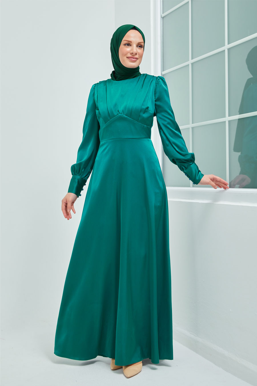 Tesettür Abiye Elbise -  Yeşil