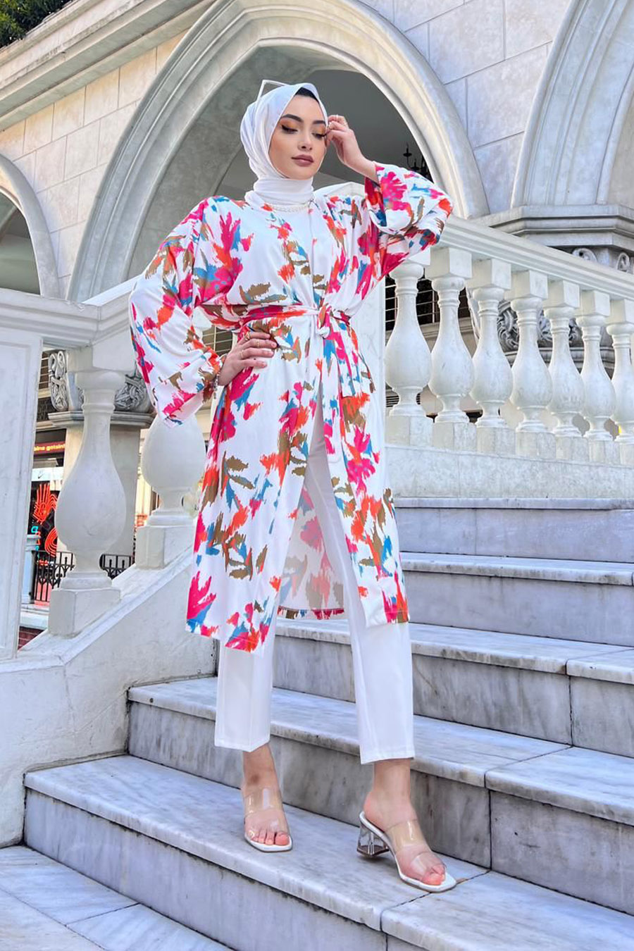 Çiçek Desenli Kimono - Pembe