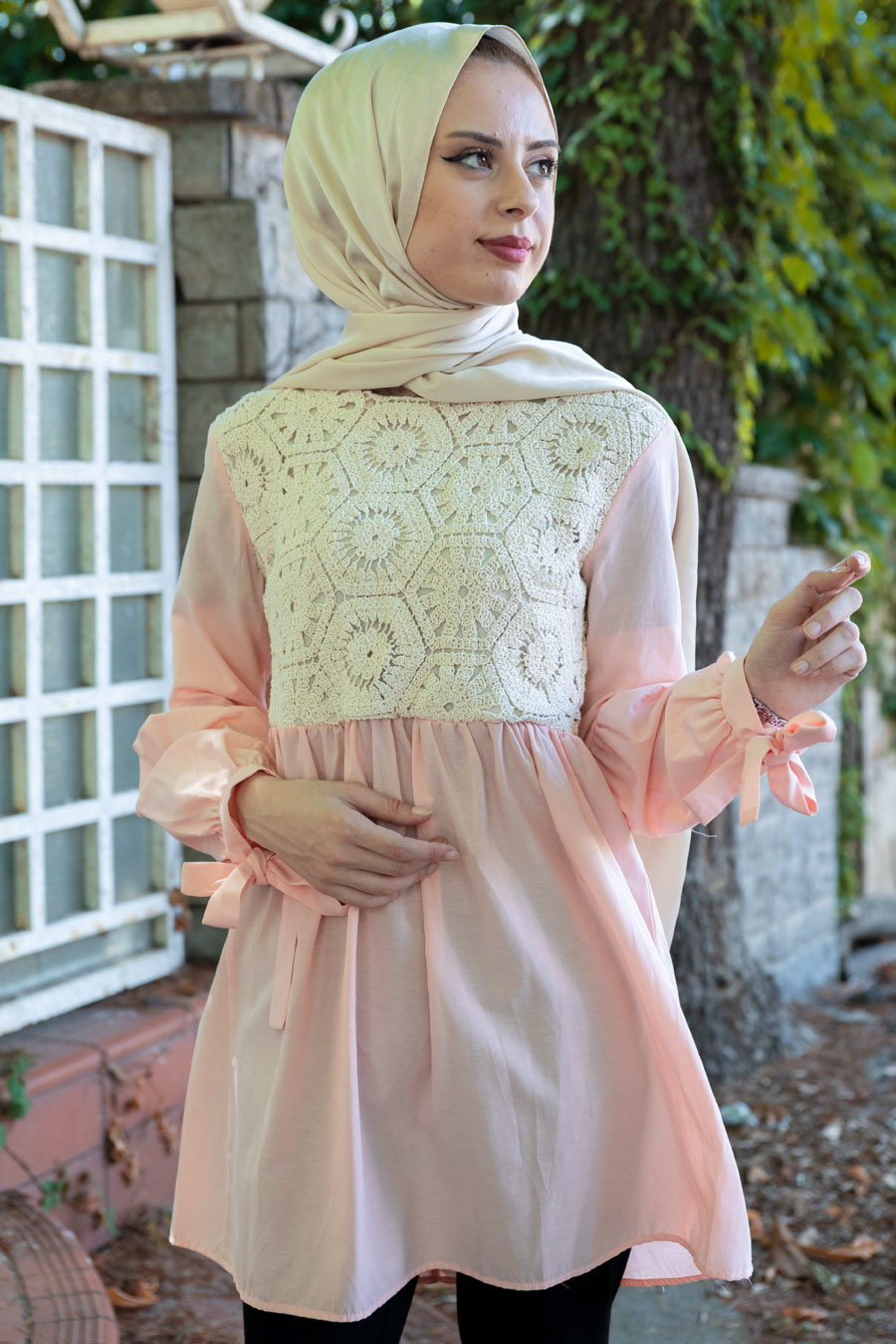 Dantelli Tunik - Pudra Dantelli Tunik - Pudra