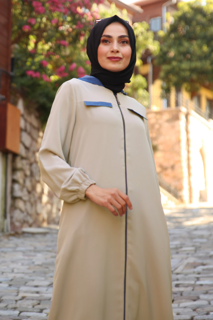 Fermuarlı Ferace - Bej