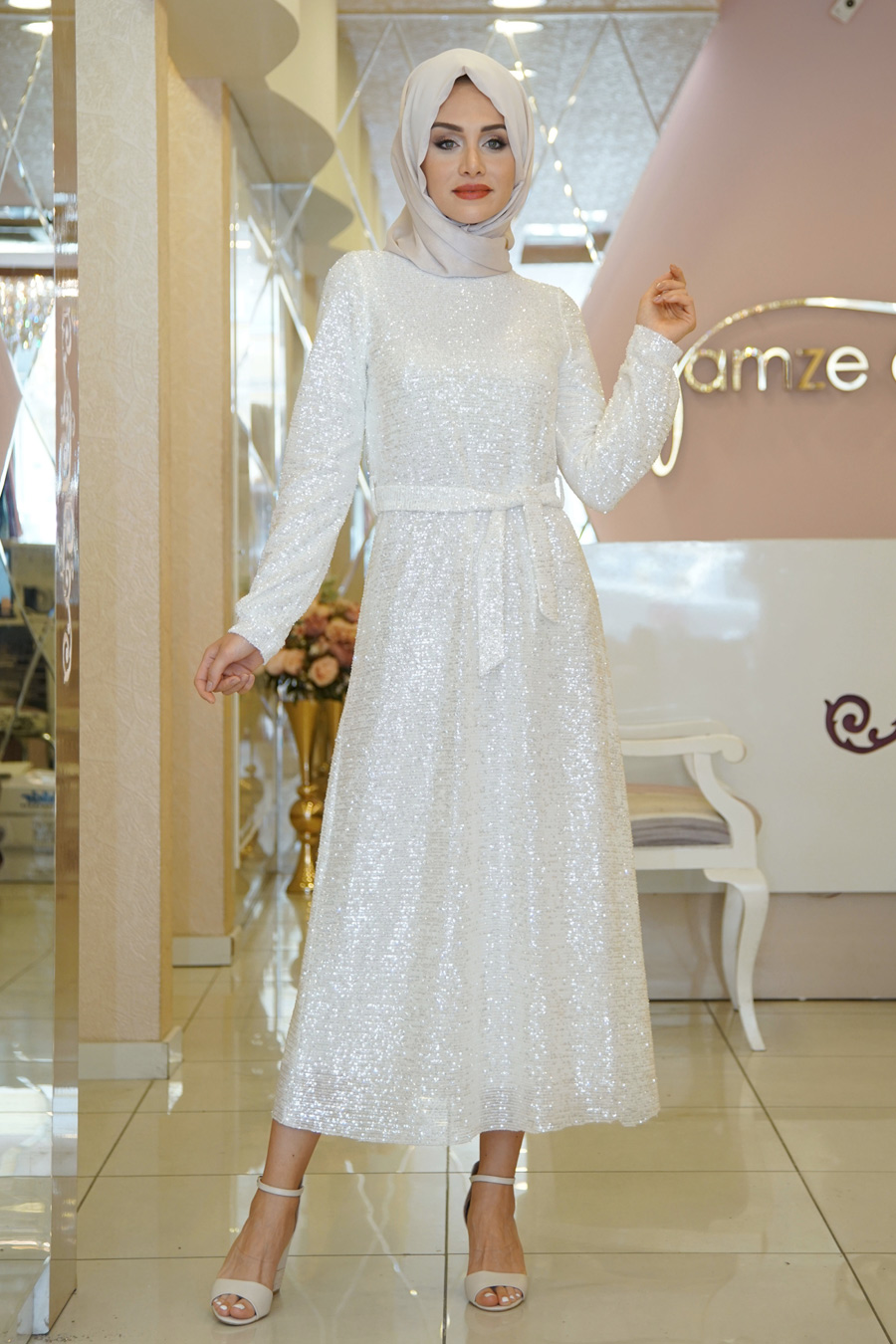 Gamze Özkul - İnci Abiye - Beyaz Gamze Özkul - İnci Abiye - Beyaz