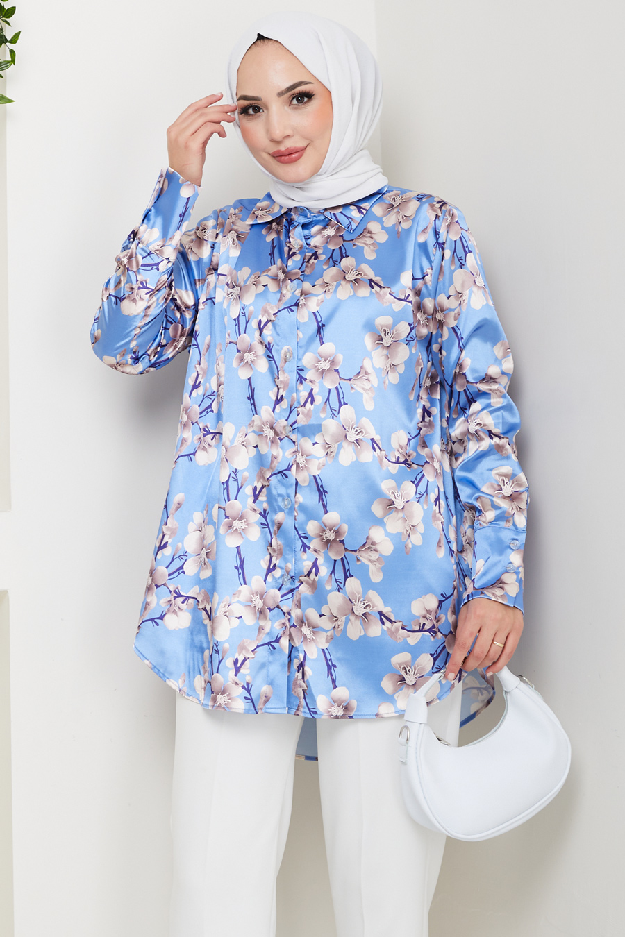 ÇİÇEK DESENLİ TUNİK MAVİ