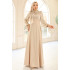 Bej Tesettür Abiye Elbise