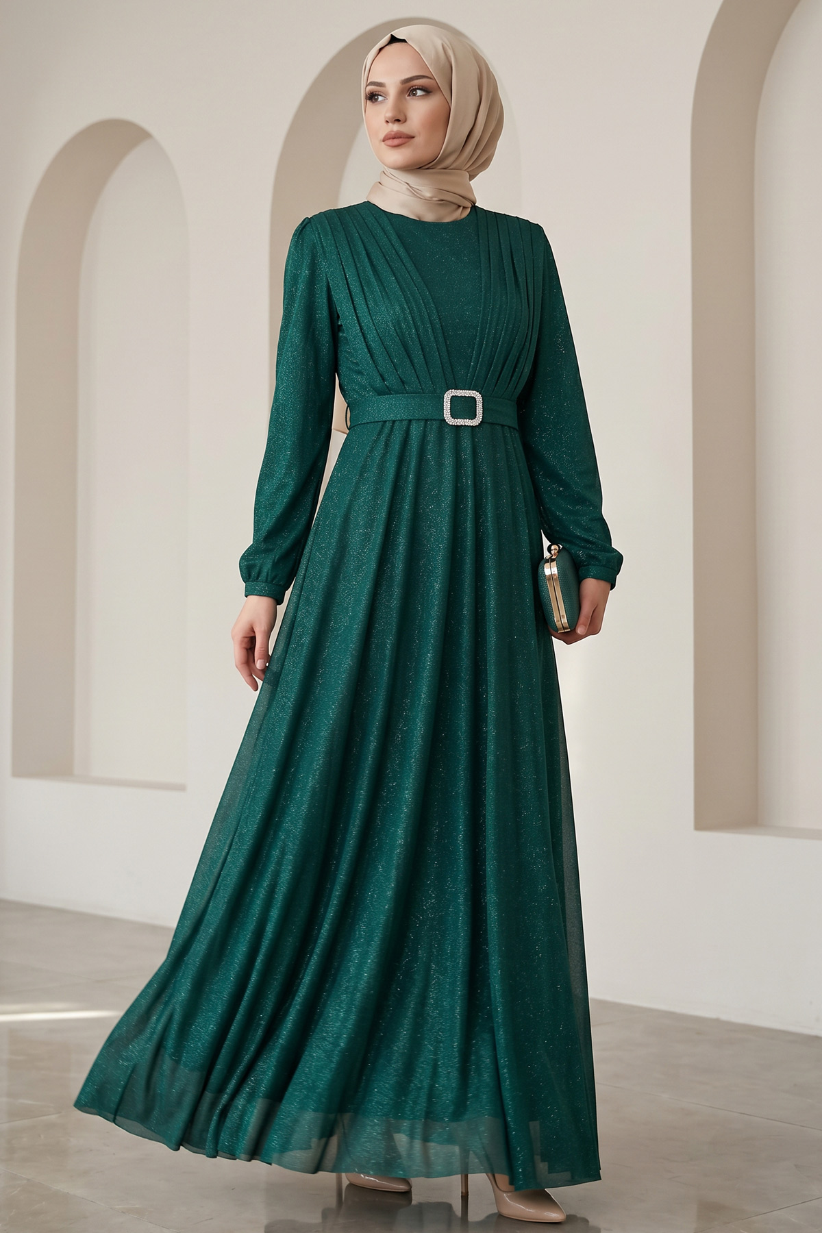 GREEN EVENING DRESS