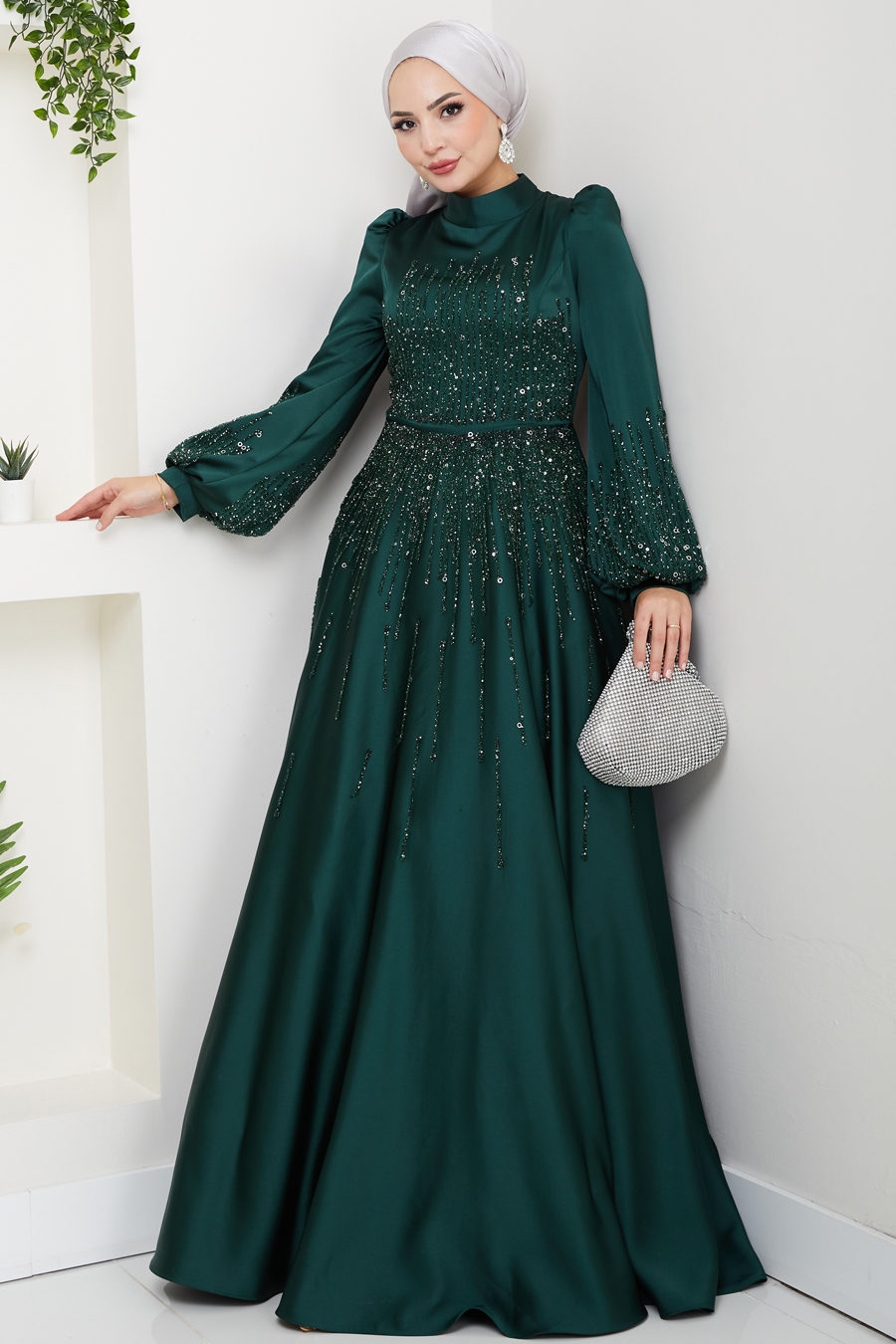 Taş Detaylı Abiye Elbise - ZÜMRÜT