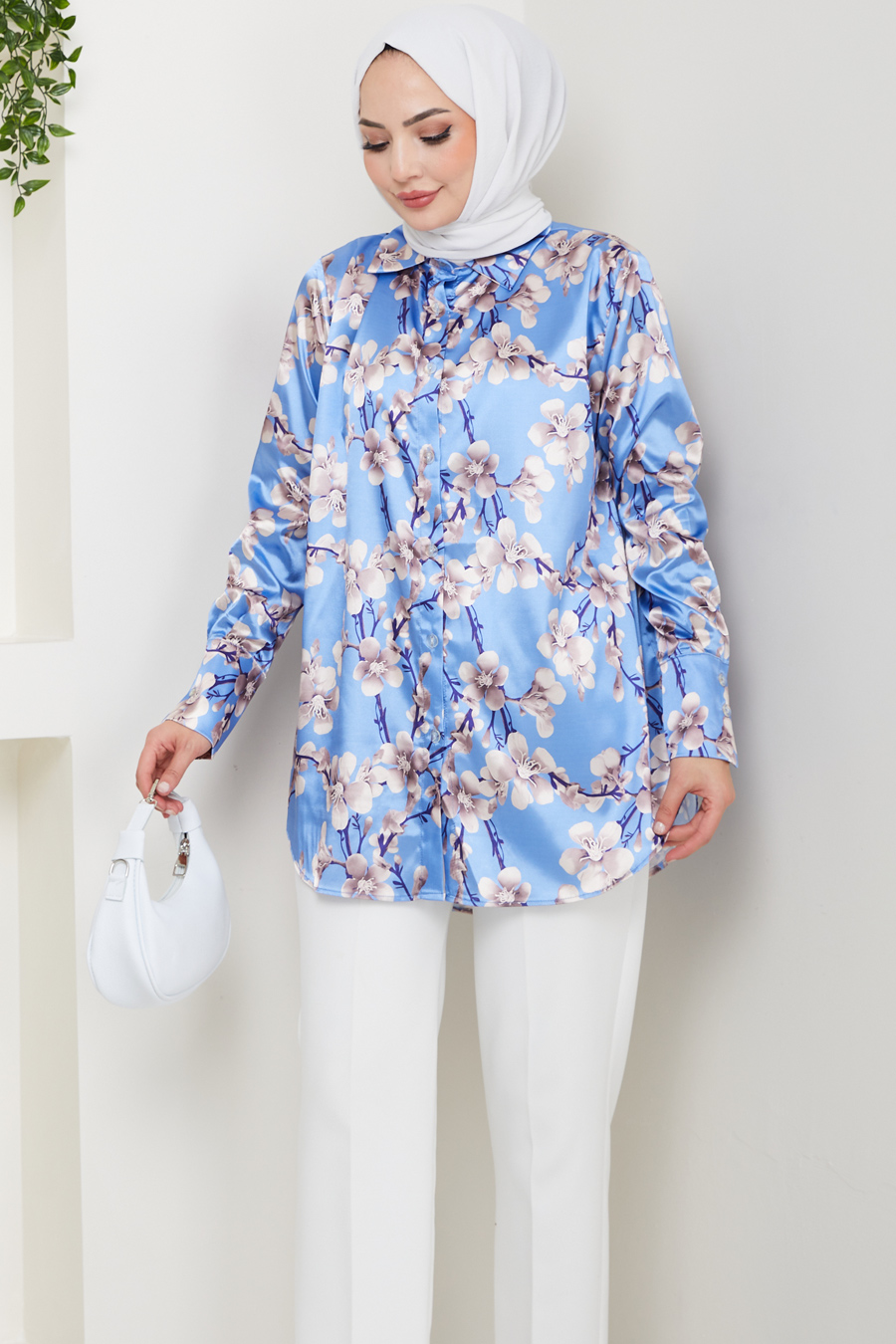 ÇİÇEK DESENLİ TUNİK MAVİ