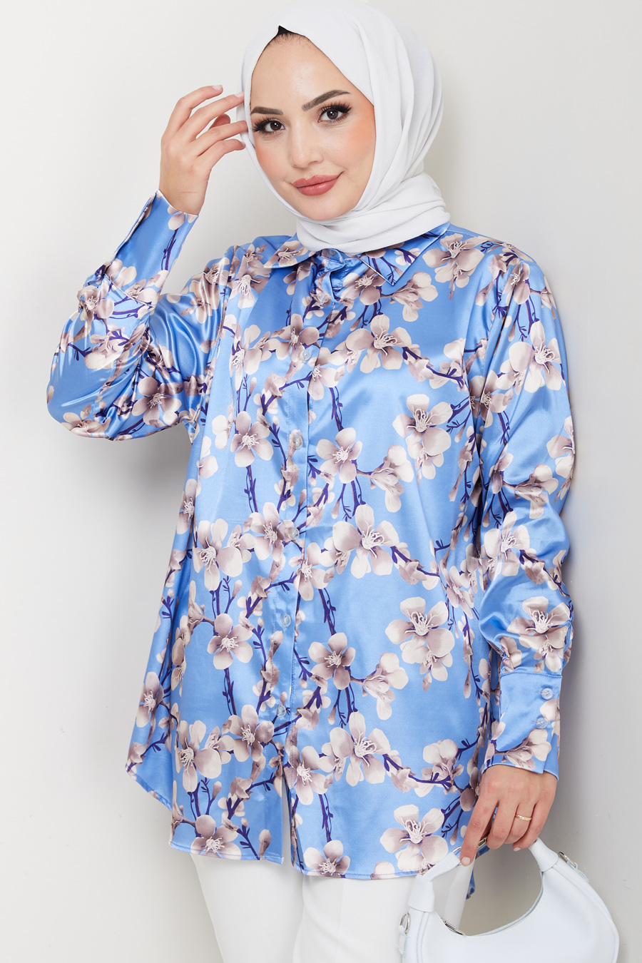 ÇİÇEK DESENLİ TUNİK MAVİ