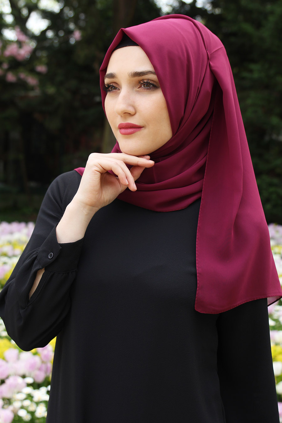 Vişne - Düz Şifon Şal 