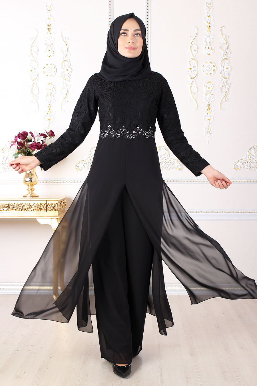 Şifon İkili Tesettür Takım - Siyah