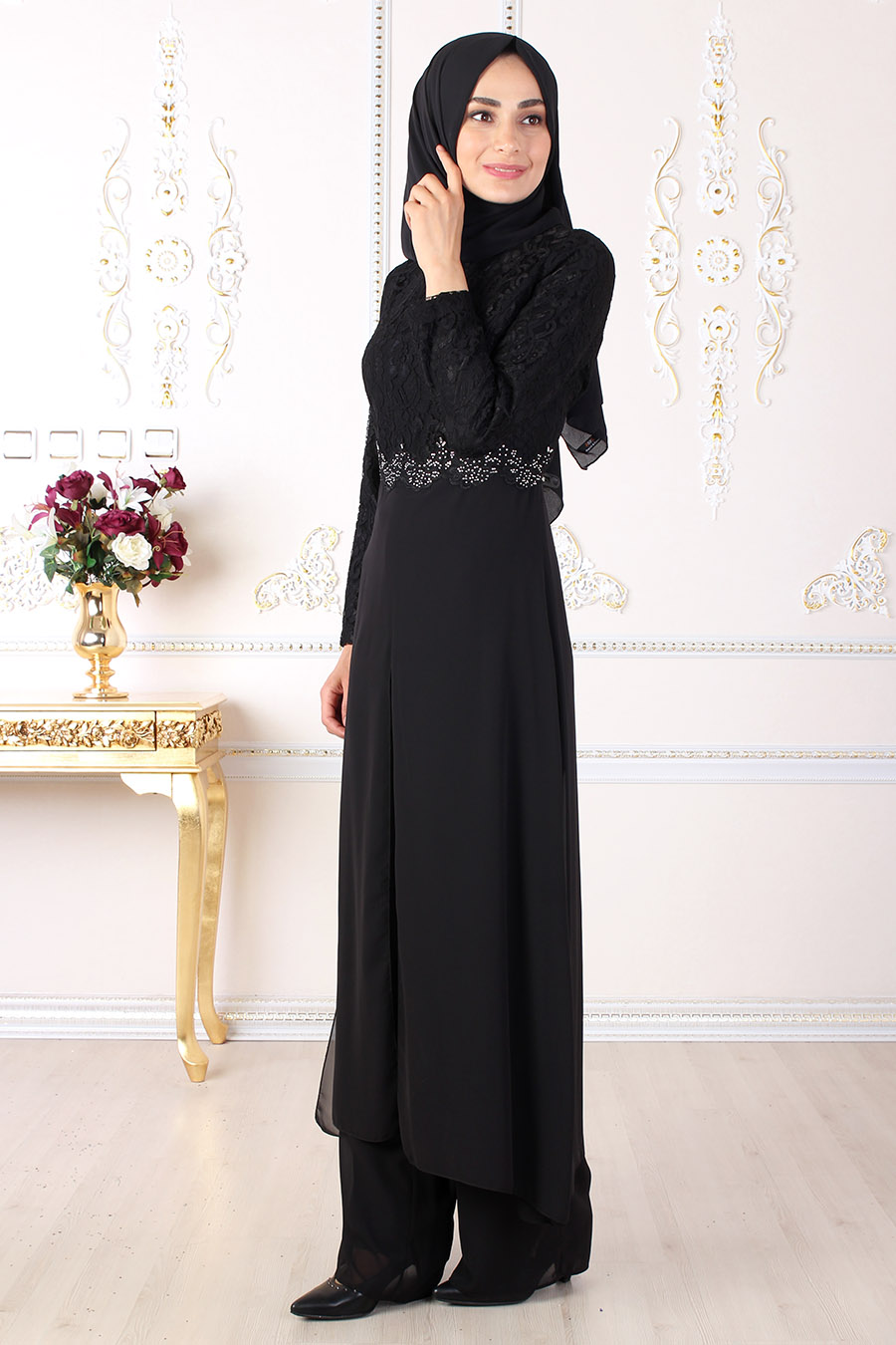 Şifon İkili Tesettür Takım - Siyah