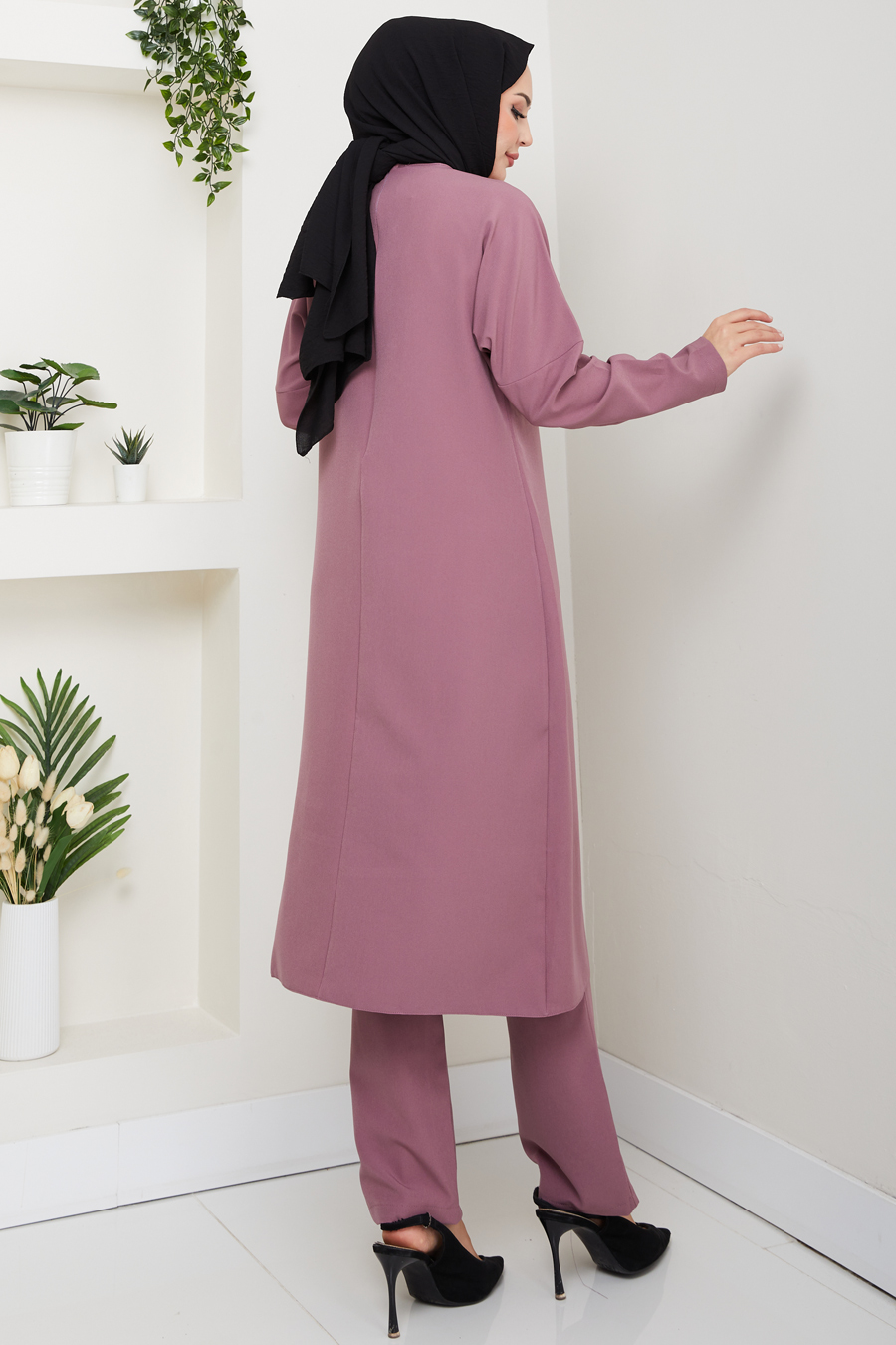 Bağlama Detaylı İkili Tesettür Takım - Gül Kurusu