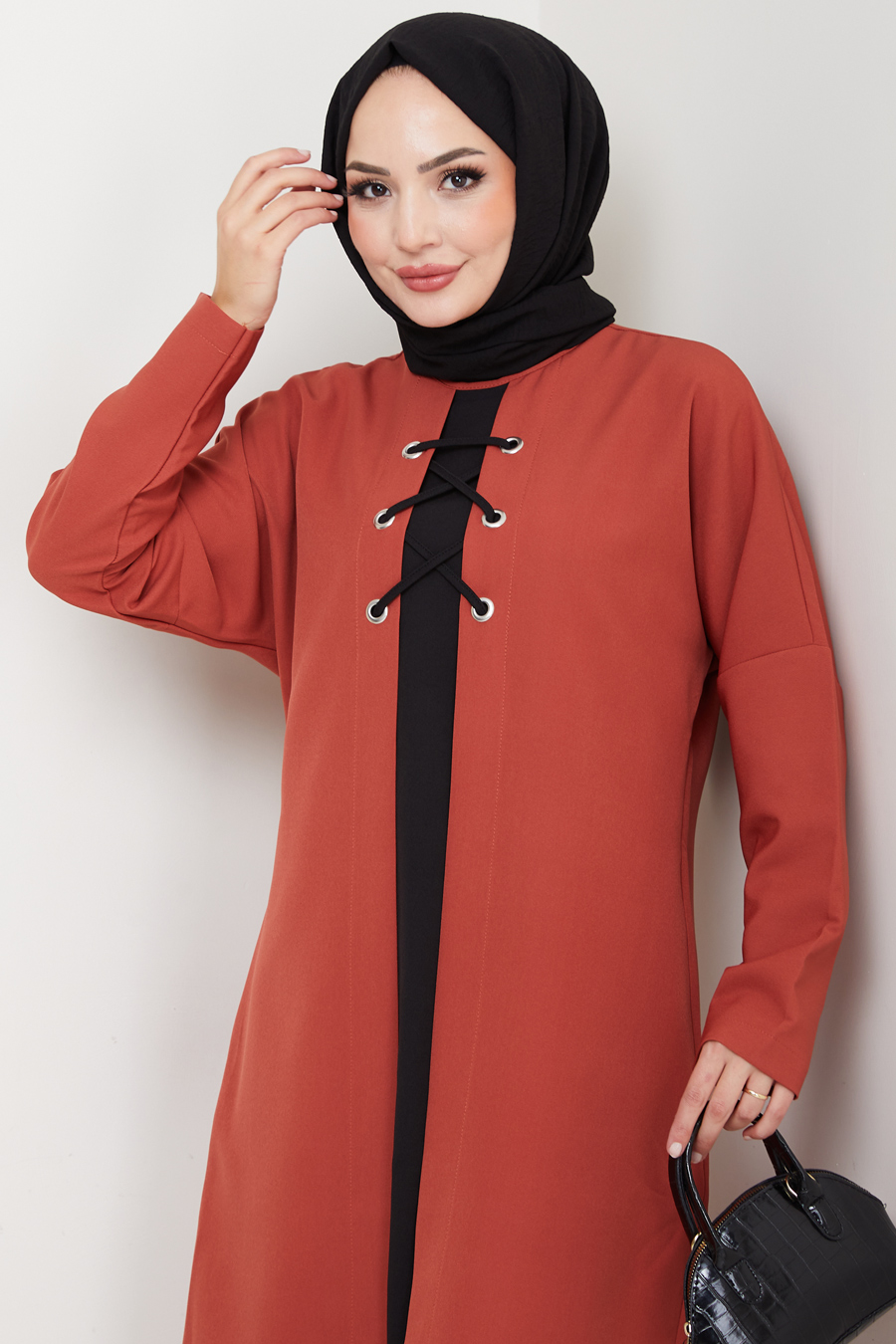 Bağlama Detaylı İkili Tesettür Takım - Kiremit