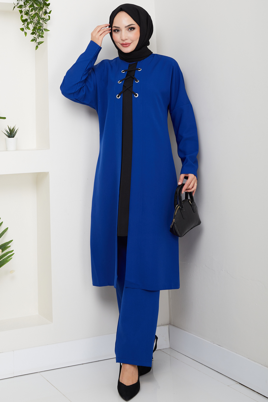 Bağlama Detaylı İkili Tesettür Takım -SAKS