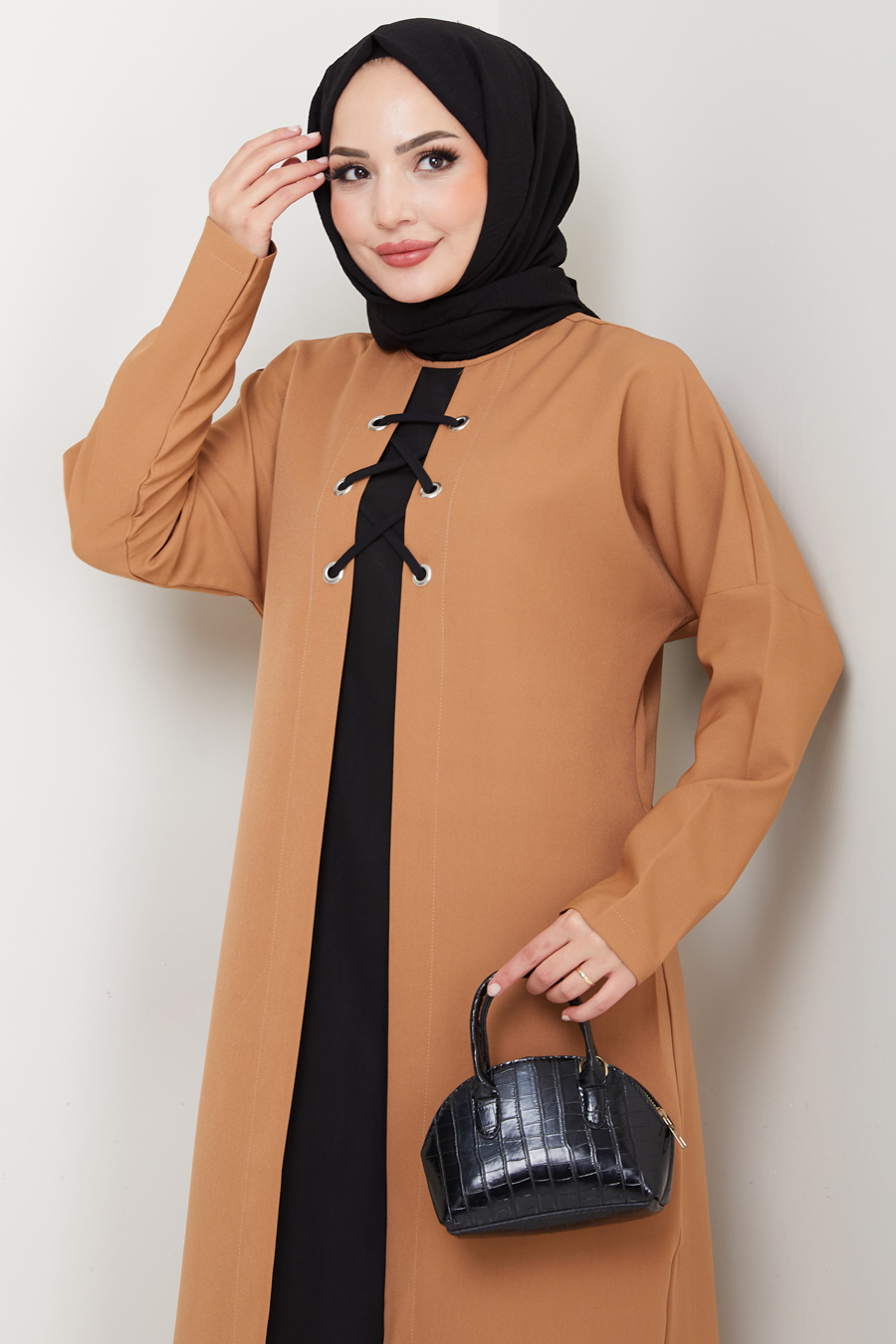 Bağlama Detaylı İkili Tesettür Takım - Taba