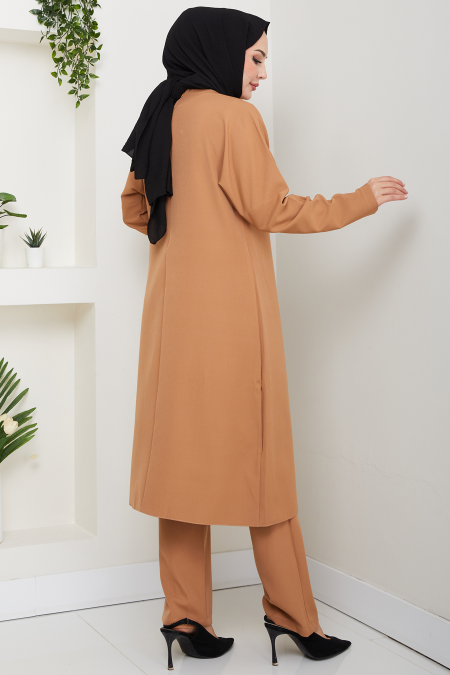 Bağlama Detaylı İkili Tesettür Takım - Taba