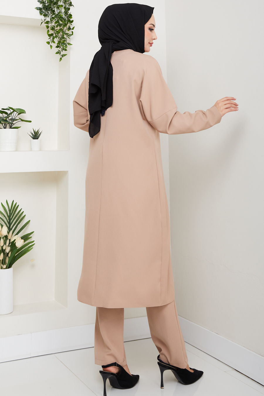 Bağlama Detaylı İkili Tesettür Takım - Vizon