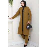 Bağlama Detaylı İkili Tesettür Takım - Yağ Yeşili