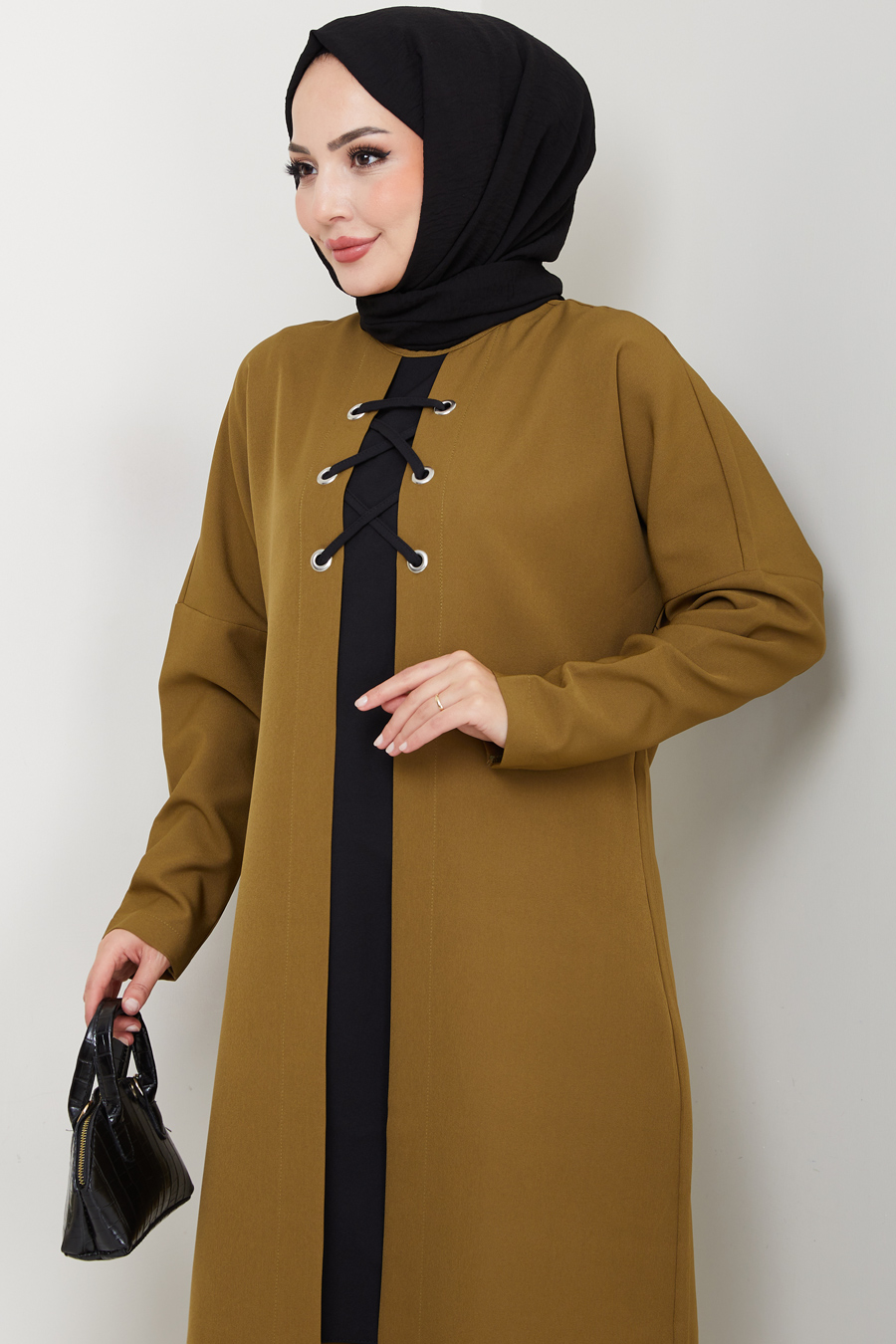 Bağlama Detaylı İkili Tesettür Takım - Yağ Yeşili