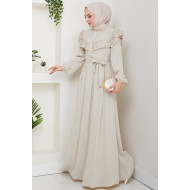 Güpürlü Tesettür Elbise - BEJ