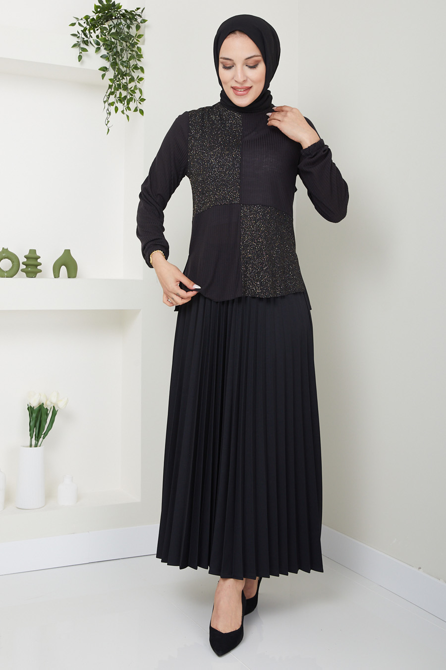 Tunic and Skirt Suit - Black