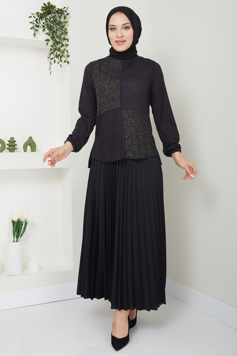 Tunic and Skirt Suit - Black