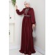 Önü Piliseli Kemerli Abiye Elbise - BORDO