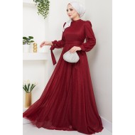 Kemerli Abiye Elbise - BORDO