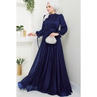 Kemerli Abiye Elbise - LACİVERT