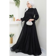 Kemerli Abiye Elbise - SİYAH