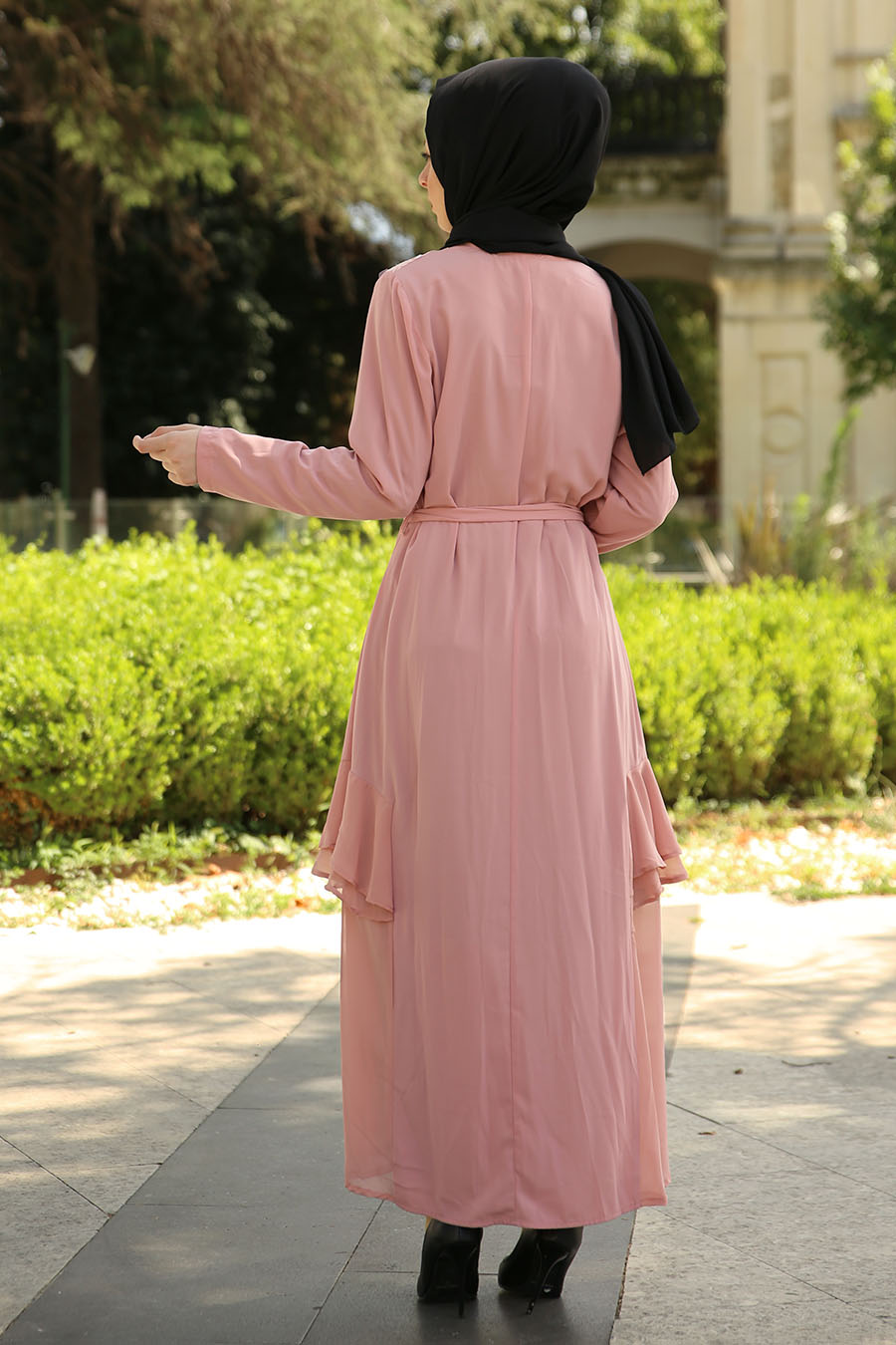 Desenli Abaya-Pembe