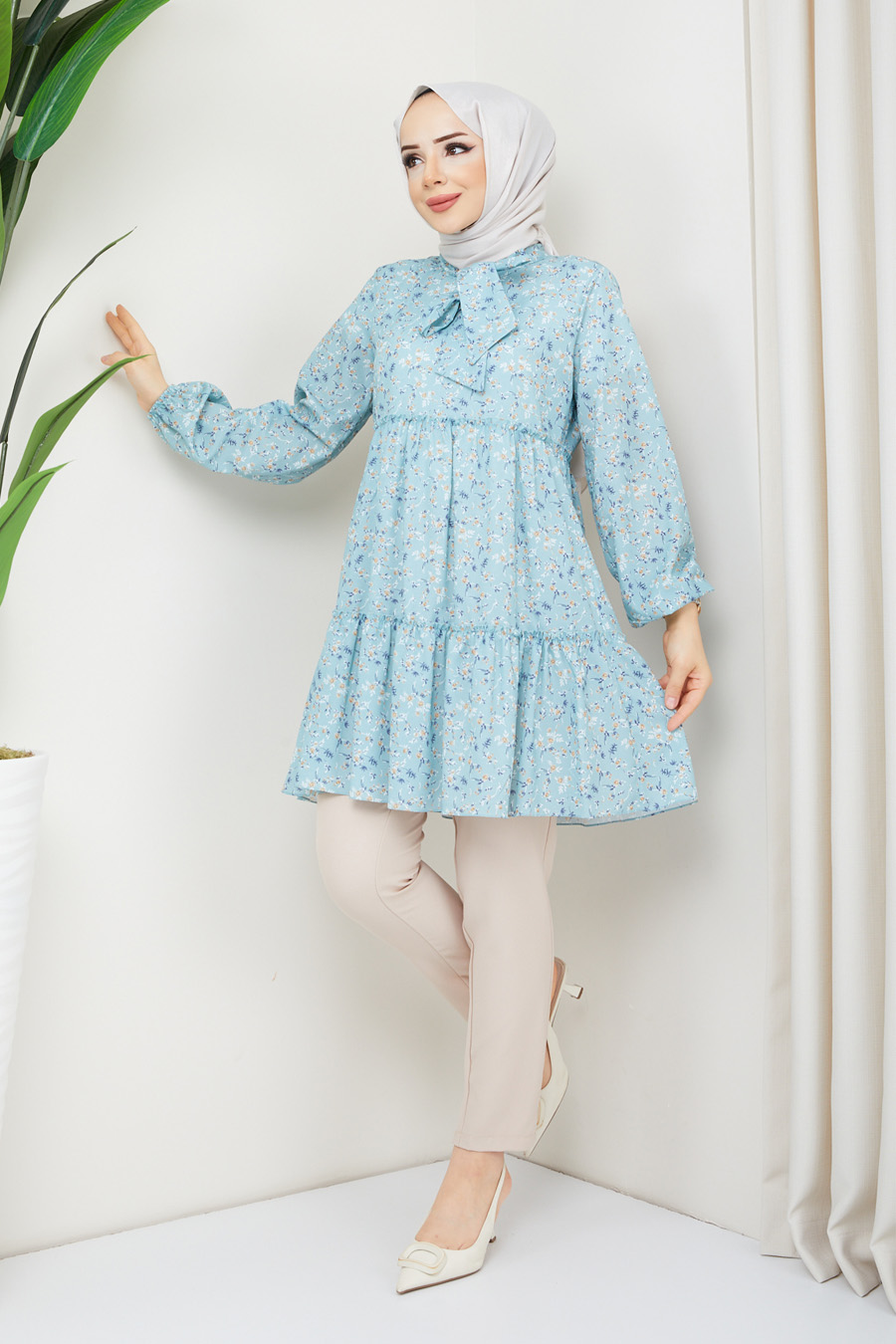 Tunic and Pant Suit - Baby Blue