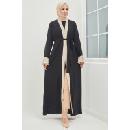 Tesettür Abaya - Siyah/Bej