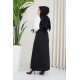 Düz Kesim Kuşaklı Elbise - Siyah