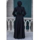 Belden Oturtmalı Tesettür Abiye Elbise - Siyah