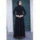 Taş Detaylı Tesettür Abiye Elbise - Siyah