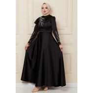 Taş Detaylı Abiye Elbise - Siyah 