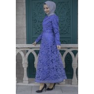 Simli İşleme Detaylı Tesettür Abiye Elbise - Mavi