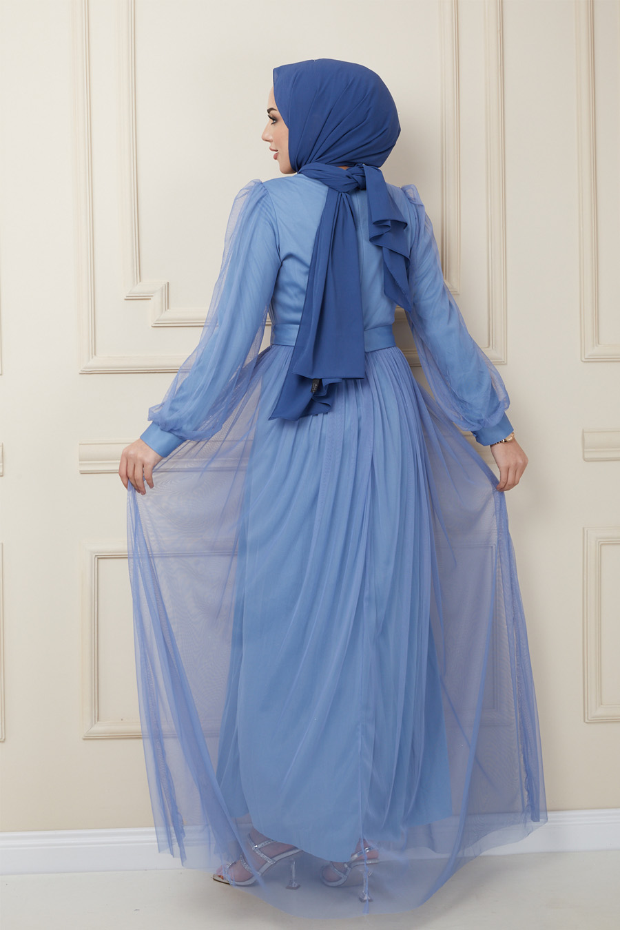 Tesettür Abiye Elbise - Mavi