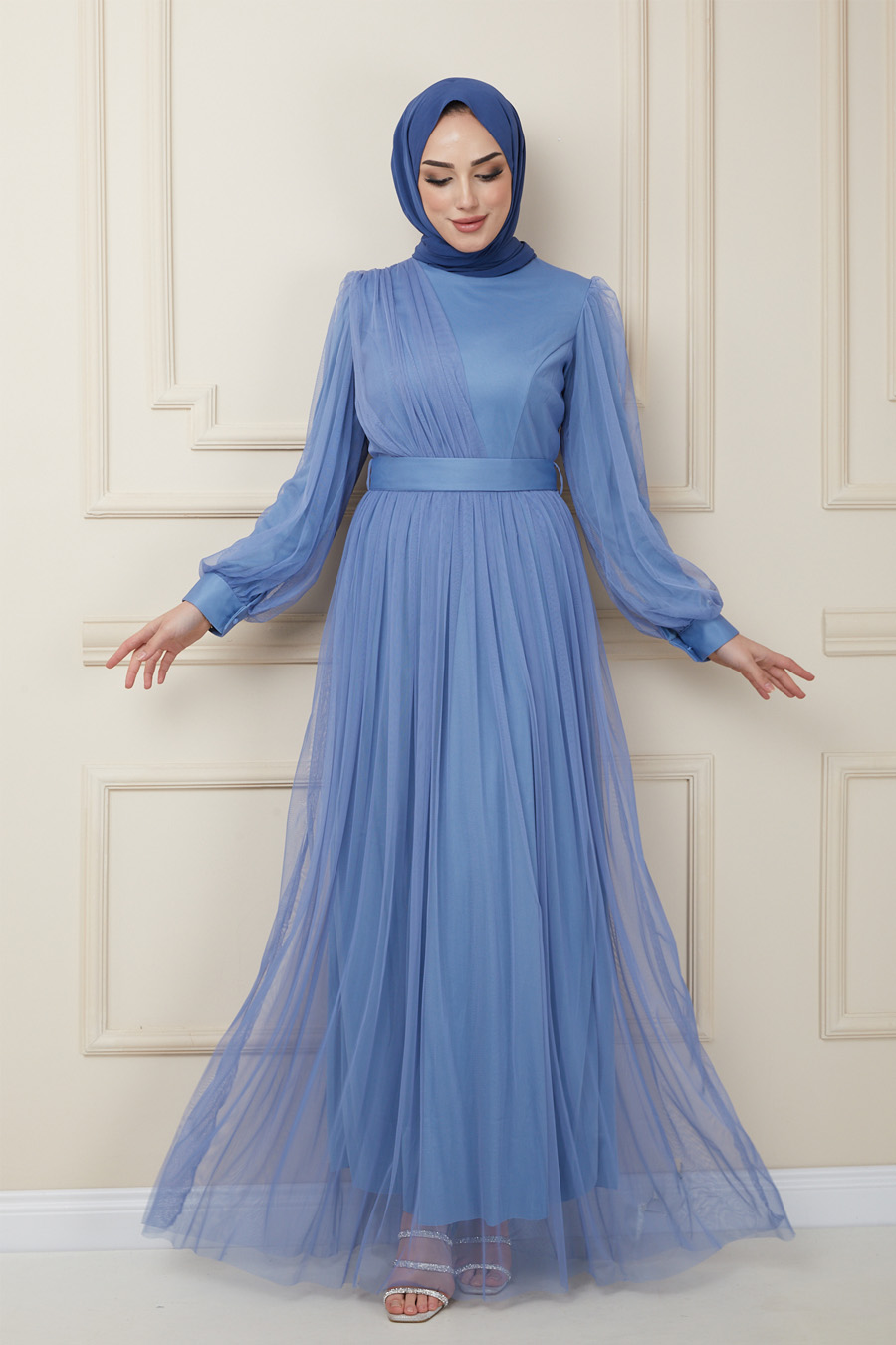 Tesettür Abiye Elbise - Mavi