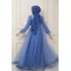 Bel ve Omuz Detaylı Abiye Elbise - Mavi