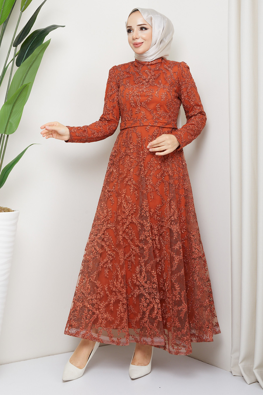 Evenıng Dress - BRICK COLOR 